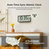 EASYERA 15'' Large Digital Wall Clock Battery Operated, Atomic Clock with Indoor Temperature and Humidity, Self-Setting with Auto DST, for Kitchen, Classroom, Living Room (Batteries Not Included)