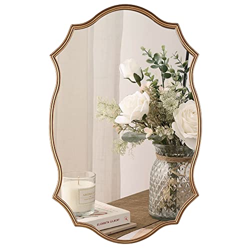 Wall Mirror in Vintage Golden, Decorative 20"x30" Accent Vanity Mirrors, Wall Mounted Mirror Antique Brass Metal Frame for Living Room Bedroom Bathroom Entryway Stairway Kitchen