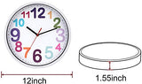 Wall Clock 12 Inch Silent Non Ticking Battery Operated Time Teaching Quartz Home Colorful Read Learn Time Perfect for Teacher's Classrooms and Kid's Bedrooms
