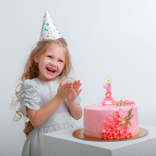 Pink Flower Birthday Candle,Number Birthday Candles for Cake, Ideal Birthday Parties Cake Decor, Wedding Anniversary and Other Celebrations (Number 1, Pink)