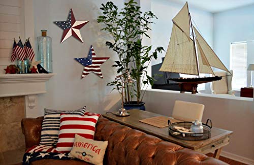 E-view Metal American Flag Barn Star Decor Patriotic Mounted 3D Wall Art July of 4th Decoration 12"-A