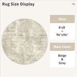 Soalmost Round Rugs 8ft Living Room Circle Area Rug 8x8 Beige/Gray Vintage
