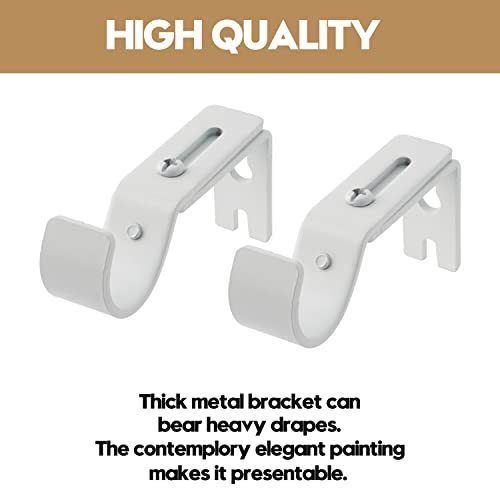 AddGrace Adjustable Curtain Rod Bracket Fits up to 1 inch Curtain Rod Sturdy Premium Brackets for Wall Set of 2 White