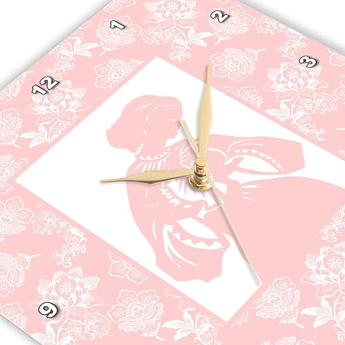 3dRose Wall Clock Silent - 15 inch - Breastfeeding Mother on Pink and White Background - Nursery Designs