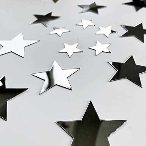 40Pcs Silver Stars Acrylic Mirror Wall Stickers with Adhesive Art Decal Satin Paper Baby Kids Bedroom Home DIY Decor Removable Stickers (Silver Stars)
