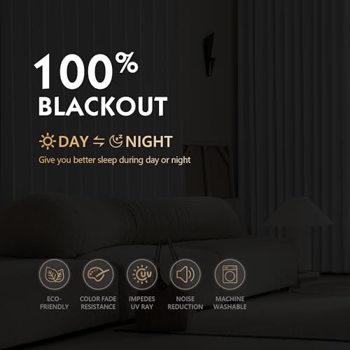 FMFUNCTEX 100% Blackout Curtains for Bedroom, White Back Tab Curtain 90 Inches Long Drapery Thermal Insulated Curtains for Living Room, Black Out Drapes Rod Pocket Room Darkening 2 Panels