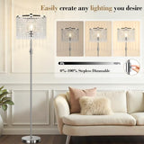 【Upgraded】 Dimmable Crystal Floor Lamps for Living Room, 1000LM LED Bulb Included, Standing Lamp with Knob Switch, Tall Silver Modern Floor Lamp for Bedroom Nursery Office Reading