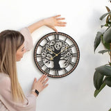 Micasso Wall Clocks Battery Operated: 15 Inch Farmhouse Tree of Life Metal with Wood Frame - Rustic Roman Numerals Clock for Living Room/Home Office/Bedroom/Kitchen - Home Decor for Sofa Accent Wall