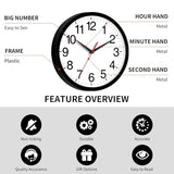 Rohioue Wall Clock Modern 8 Inch Battery Operated Silent Non Ticking Small Analog Clock for Living Room Office Home Bedroom Kitchen Bathroom(Black)