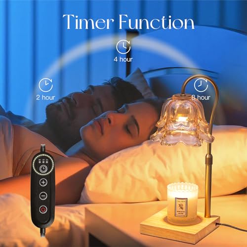 Candeldo Candle Warmer Lamp with Timer: Flower Gold Candle Lamps Height Adjustable Wax Melt House Warming Gifts New Home Decor Mothers Day Birthday Gift for Women Mom