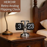 HERCHR Retro Flip Clock, Retro Analog Flipping Clock Automatic Page Turning Internal Gear Operated Clock Mechanical Digital Desk Clock with Large Numbers for Home Office Decor, 8.1 X 6.7 X 3.5 Inches
