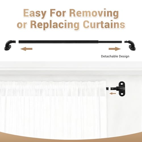 1 Pack French Door Curtain Rod Adjustable 18-30 Inch, 3/8 In. Diameter, Cafe Curtain Rod, Sash Curtain Rods for Door Window (Black)