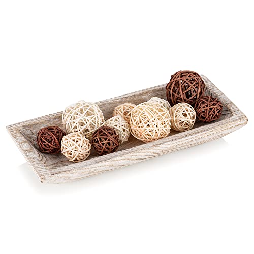 Hanobe Solid Wooden Decorative Bowl for Coffee Table Entryway Decor, White