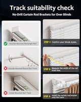 Mimiio No Drill Curtain Rod Brackets for Outside-Mount Blinds, Tool-Free Over-Blind Curtain Rod Holders, Fits 1-2" Rectangular Headrails, No Wall Damage, Renter Friendly Window Hardware, 4 Pack, White