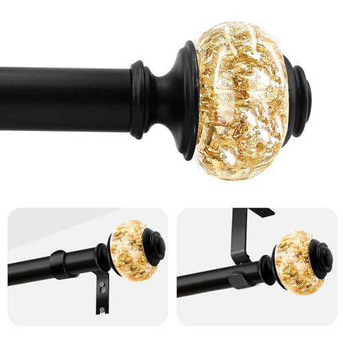 Curtain Rods for Windows,1 Inch Adjustable Window Curtain Rod, Curtain Rod Set with Luxury Crystal Translucent Finials for Bedroom, Living Room (Black, 28-109in)