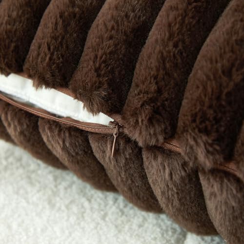 Sunday Praise Double-Sided Faux Fur Plush Throw Pillow Covers 18x18 Inch Set of 2 Dark Brown Striped Decorative Pillow Cases Soft Luxury Cushion Cases for Couch Sofa Living Room Décor