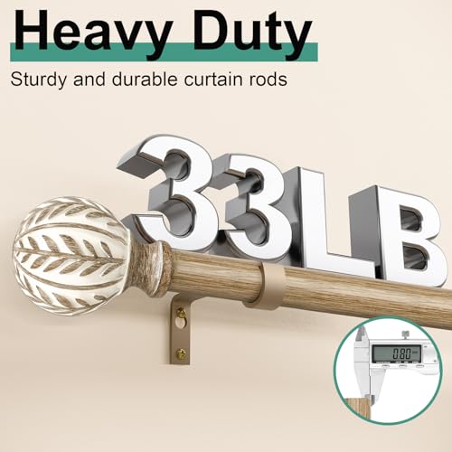QDWIS Boho Wood Curtain Rods for Windows 48 to 84 inch,1" Adjustable Heavy Duty Window Curtain Rod with Imitation Wood Grain Finials,Rustic Decorative Drapery Rods Set,Size:36-88'',Weathered Wood