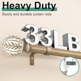 QDWIS Boho Wood Curtain Rods for Windows 48 to 84 inch,1" Adjustable Heavy Duty Window Curtain Rod with Imitation Wood Grain Finials,Rustic Decorative Drapery Rods Set,Size:36-88'',Weathered Wood
