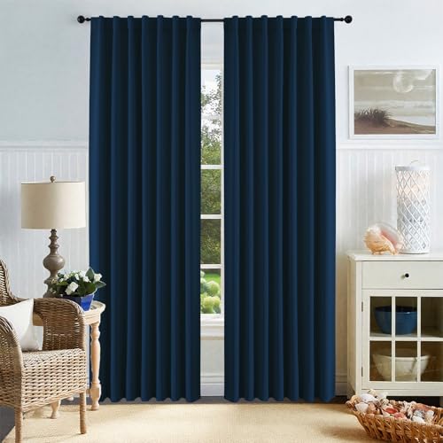 CUCRAF Navy Blue Blackout Curtains 84 Inches Length 2 Panels Set, Rod Pocket and Back Tab Window Curtain, Dark Blue Thermal Insulated Darkening Drapes for Bedroom Living Room (W52 x L84 Inch)