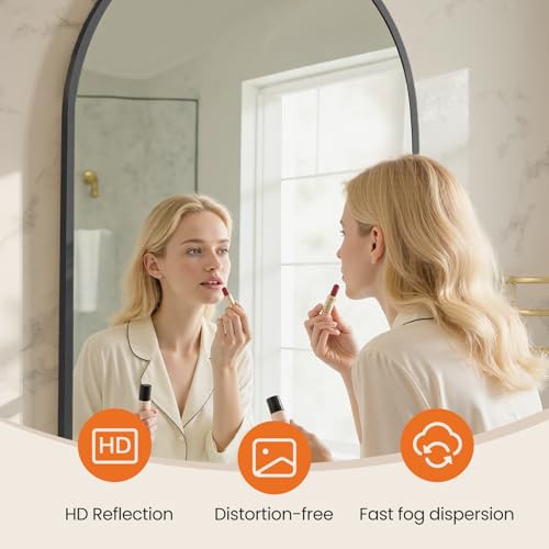 Sweetcrispy 24"x36" Arched Black Bathroom Mirrors for Wall | Bathroom Mirrors for Over Sink, Metal Framed with HD Shatter-Proof Glass for Entryway, Bedroom, Home Decor