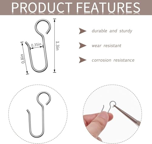 Jetec 60 Pcs Metal Curtain Track Hooks S Shaped Small Curtain Metal Drape Wire Hooks for Ceiling Drape Track (Silver)