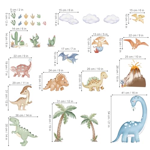wondever Large Boho Dinosaur Wall Stickers Watercolor Dino Tropical Plants Volcano Peel and Stick Wall Art Decals for Baby Nursery Kids Bedroom Playroom