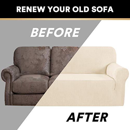 PrinceDeco Stretch Loveseat Sofa Cover Bundle T Cushion Loveseat Slipcover, Natural