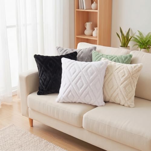 decorUhome Fall Faux Fur Pure White Throw Pillow Covers 18x18 Set of 2
