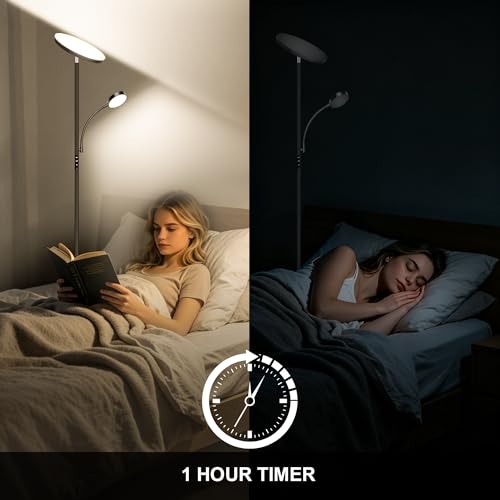 Floor Lamp-42W/4200LM Super Bright Floor Lamp,Dimmable 2-in-1 LED Floor Lamp for Bedroom,Torchiere Floor Lamps with Remote & Touch Control,69" Tall Standing Lamp for Living Room,Office,Reading,Black