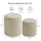 Round Ottoman with Storage Set of 2-White Velvet Vanity Stool