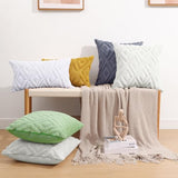 Pallene Summer Cream White Throw Pillow Covers 18x18 Set of 2, Soft Plush Faux Fur Decorative Couch Pillow Covers for Sofa Bed Living Room Pillow Cases with 3D Diamond Pattern