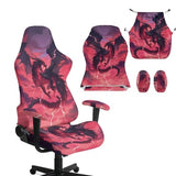 GLENLCWE Dragon Print Washable Gaming Chair Covers with Armrest Cover, 4pc/Set Office Chair Covers Slipcovers with Zipper, Red Stretchable Game Chairs Slipcovers