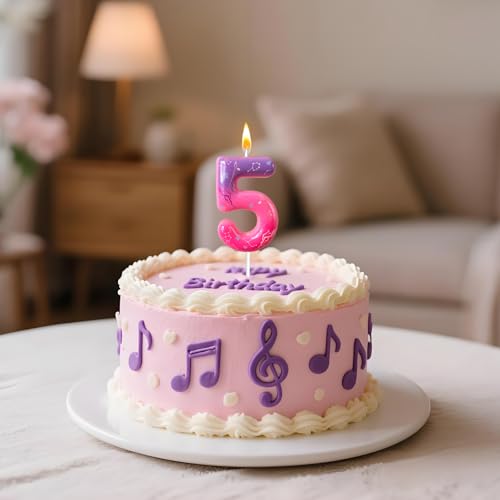 K-pop Pink Purple Number Birthday Candle – Trendy Cake Decoration for Themed Parties, Sparkly Gradient Cake Topper for Girls Birthday Party Decoration for Teens（Number 5）