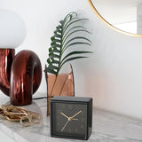 WHW Whole House Worlds Mid-Century Modern Alarm Clock | Quartz Movement, Black, Gold Accents, Square, 1 AA Battery (Not Included) 3.75"