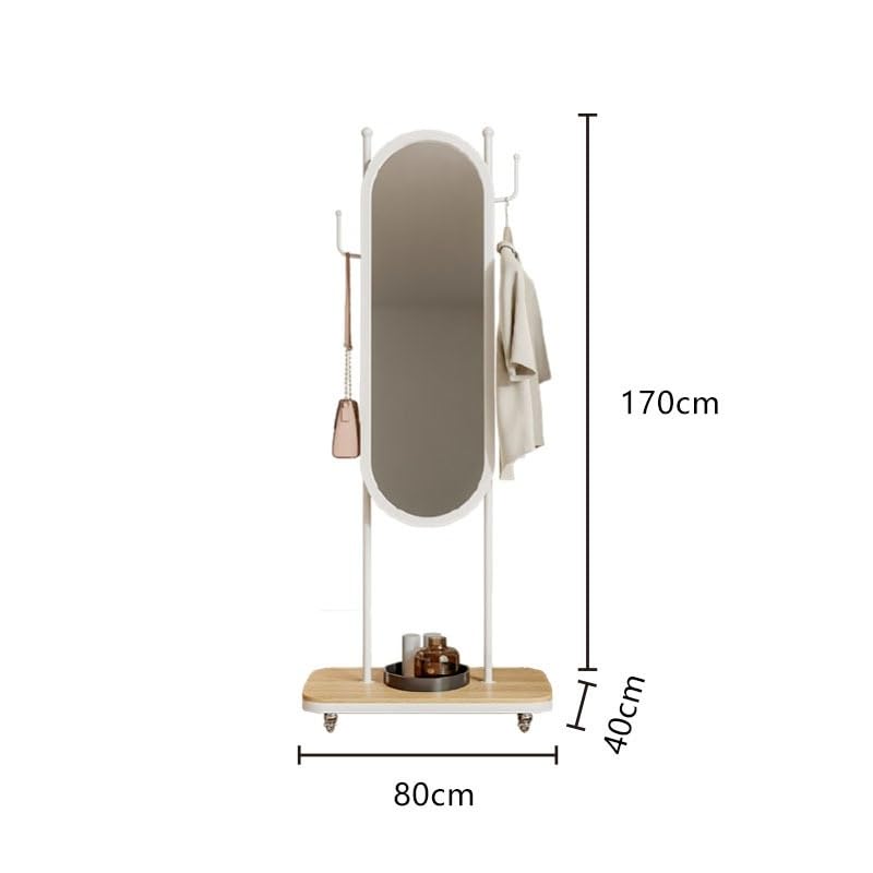 Decorative Household Dressing Mirror and Hanger Integrated Simple Modern Bedroom Living Room Floor-Standing Mobile Full-Length for Living Room(White)