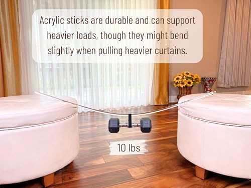 46 inch (4 Pack) Steel Cap Acrylic Curtain Pull Wand - 2 inches shy of 48 inch - Versatile Curtain Wand - Invisible Drapery Wand - Clear Drapery Pull Rod (46 Inch)