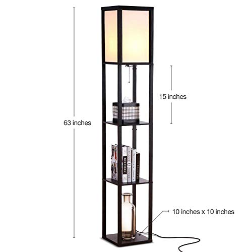 Brightech Maxwell - Modern Shelf Floor Lamp with Lamp Shade & Warm White LED Bulb, Corner Display Floor Lamp with Shelves for Living Room, Bedroom, Nightstand Office, Home Decor Storage - Black