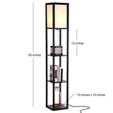 Brightech Maxwell - Modern Shelf Floor Lamp with Lamp Shade & Warm White LED Bulb, Corner Display Floor Lamp with Shelves for Living Room, Bedroom, Nightstand Office, Home Decor Storage - Black