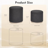 Round Storage Ottoman Set of 2, Dark Grey Boucle Stools with Tray