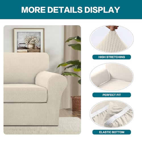 Turquoize 2 Piece Chair Covers for Living Room Armchair Couch Cover with Individual Cushion Covers Furniture Cover for Chairs (Chair,BiscottiBeige)