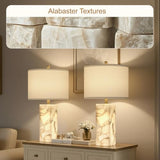 Scenekoy Alabaster Table Lamp Set of 2 with Night Light for Bedroom Living Room, 23" Rotary Switch Bedside Lamp with Linen Shade, Modern Nightstand Lamps for Room Office Dorm (Bulb Included)