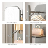 Floor-Standing Solid Wood Rotating Coat Rack，360° Rotating Full Length Mirror with Coat Rack and Hanging Hooks 2 in 1 Freestanding Floor Mirror and Clothes Hanger for Living Room Bedroom and