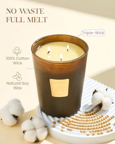 M&SENSE Fudgy Cocoa Brownie Soy Candle, 35oz 3-Wick, Sweet Party Gift