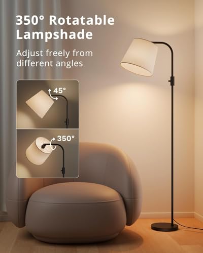 LED Arc Floor Lamp for Living Room, 65" with Magnetic Remote, RGB Color-Changing, 1600K Amber & 4000K Daylight, 0.1%-100% Dimmable, 1200lm, 350° Swivel Woven Linen Shade, Sofa & Reading Lamp