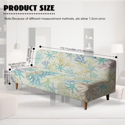 Starfish Armless Futon Cover Elastic Futon Couch Cover Replacement Removable Couch Slipcover Non-Slip Furniture Protector for Coastal Theme Living Room Hotel