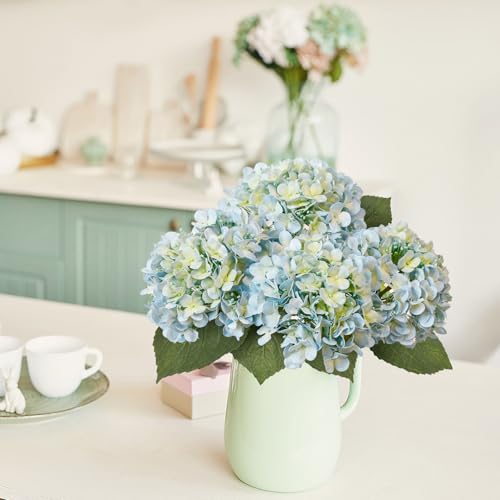 Leftover 4 Pcs Light Blue Hydrangea Artificial Flowers,21" Real Touch Faux Hydrangea Flowers and 3 PCS Butterflies for Hydrangea Decor,Floral Arrangements for Centerpiece Table Decorations,Home Decor