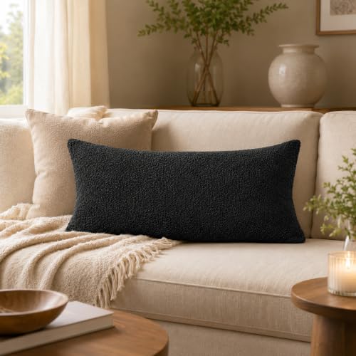 Boucle Lumbar Pillow Cover 16x24 inch Black