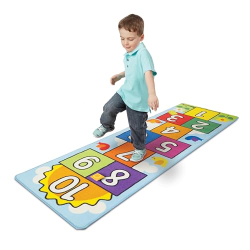 Melissa & Doug Hop and Count Hopscotch Game Rug (3 pcs, 78.5 x 26.5 inches) Classic Hopscotch Rug for Kids