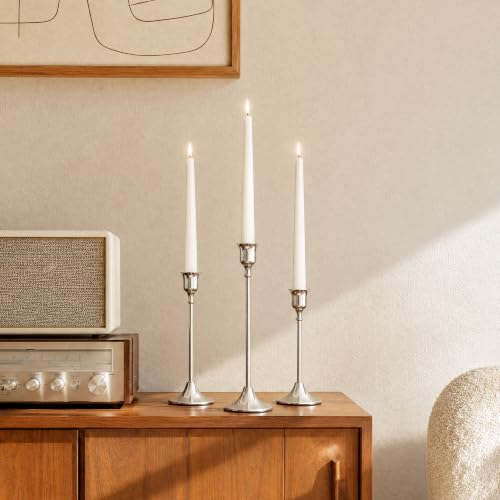 NLBTW Silver Candlestick Holders, Metal Taper Candle Holder, Set of 3