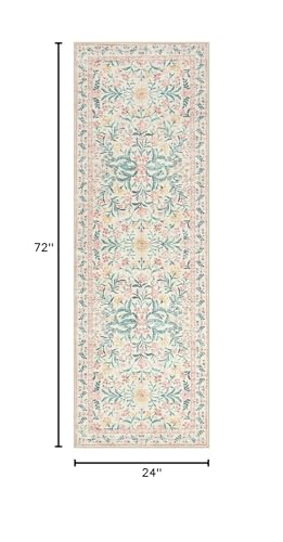 Morebes Boho Hallway Runner Rug 2x6, Pink Floral Kitchen Runner Rugs for Bedroom Girls, Washable Non Slip Super Soft Indoor Throw Carpet for Bathroom Laundry Room Entryway